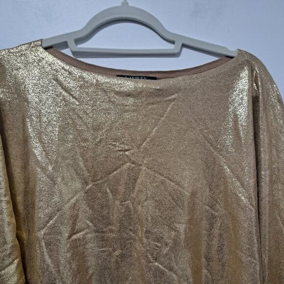 Lauren Ralph Lauren Stylish Grannycore Boatneck Long Sleeve Blouse Gold XL NWT - Picture 7 of 11